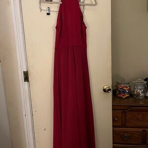 Allegra K Elegant Red Halter Maxi Jumpsuit
